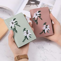 New Womens Wallets Print Flower Short Wallet for Woman Zipper Mini Coin Purse Ladies Small Wallet Female Leather Card Holder