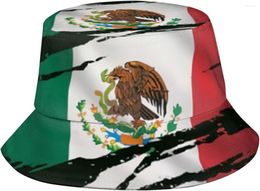 Berets Mexico Mexican Flag Bucket Hat For Women Men Casual Sun Wide Brim Cap Packable Outdoor Fisherman