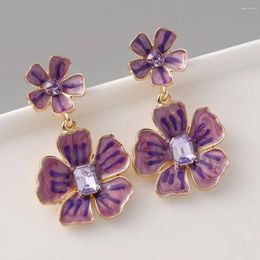 Dangle Earrings Summer 2024 Small Enameling Double Flower Clear Crystal Pendant Drop For Women Romantic Party Jewelry