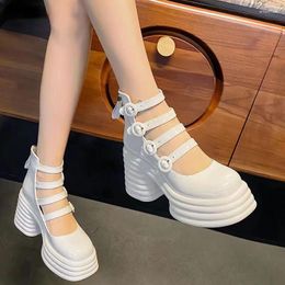 Dress Shoes Platform Women 2024 Summer Round Toe Thick Heeled Women's High Heels White Mary Jane Simple Sandals