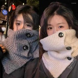 Scarves Winter Warm Scarf Ins Trendy Solid Colour Button For Women Girls Korean Knitted Fake Collar