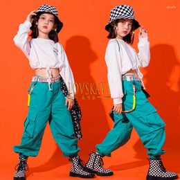 Stage Wear Hip Hop Clothing White Sweatshirt Crop Top Cargo Pants Girls Jazz Dance Costumes Ballroom Dancing Carnival