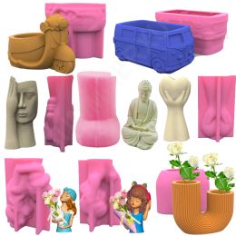 &equipments Little Girl Concrete Flower Pot Silicone Mould Succulent Flowerpot Clay Cement Plaster Moulds DIY Home Garden Vase Mould