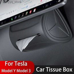 Tissue Boxes Napkins Car Hidden Tissue Holder Box For Tesla Model 3 Y Auto Interior Silica Gel Tissue Box Car Accessories Q240222
