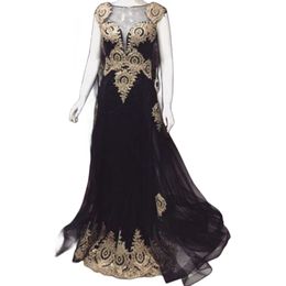 2024 Black Dresses Wear Sexy Jewel Neck Illusion Cap Sleeves Mermaid Gold Lace Appliques Crystal Beads Overskirts Arabic Women Formal Evening Gowns