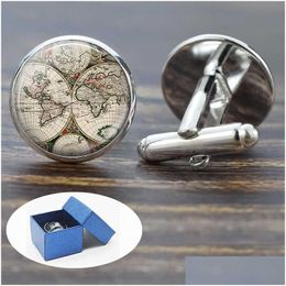 Cuff Links Earth World Map Globe Cufflinks For Mens Button Americas Europe Wedding Men Fashion Jewelry Drop Delivery Tie Clasps Dhwg6