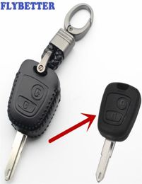 FLYBETTER Genuine Leather 2Button Flip Key Case Cover For Peugeot 206306307408406 For Citroen C2C3C4C5C8Picass L3871193789