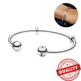 Bangles Full New Sterling Silver Charm Bracelet Sparkling Star Open Bangle for Women 925 Silver Charm and Bead DIY Fine Jewellery