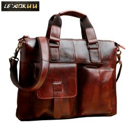 Backpack Men Original Leather Retro Designer Business Briefcase Casual 15" Laptop Travel Bag Case Attache Messenger Bag Portfolio B260w