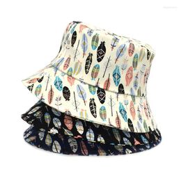 Berets Beanie Feather Printed Bucket Hat Women Hats Spring And Summer Men's Breathable Basin Sun Protection Bonnets Wholesale