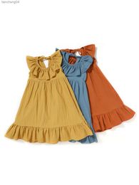 Girl's Dresses Girls Loose and Comfortable Cotton Pleated Skirt Childrens Jumpsuit Monochromatic Summer New