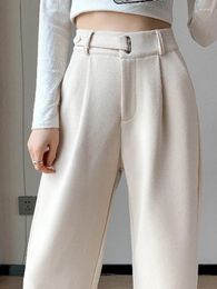 Women's Pants Winter Thick Loose Casual Female Wide Leg Pure Color Chic Buttons Straight Slim Fashion Women Black Apricot