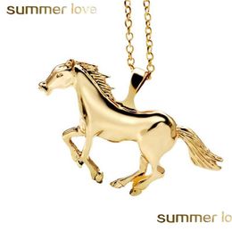 Pendant Necklaces New Arrival Sliver Gold Horse Shape Chain Necklece For Women Girl Cute Animal 64X41Mm Pendants Necklace Lucky Jewelr Dhoqi