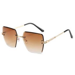 Sunglasses Vintage Square Sunglasses Women Brand Designer Fashion Sun Glasses Female Rimless Polygon Metal Rivet Big Frame Oculos De SolL2402