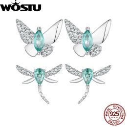 Earrings WOSTU 925 Sterling Silver Dragonfly Earrings Butterfly Stud Earrings for Wowem Gift Fine Jewellery Party Wedding Date Gift