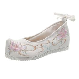 Ancient Hanfu Shoes: 1 Pair of Chinese Style Shoe Fabric Embroidered Mary Lace Up Shoes, Suitable for Women and Girls