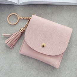 Fashion Women Credit Card holder with Key Ring Small Tassel Cards Wallets for Girls Lady Sweet Mini Purse porte carte