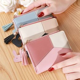 Three Color Patchwork Womens Wallets 2023 New Style Short Ladies Zipper Money Bag Tassel Simple Coin Purse for Women Designer