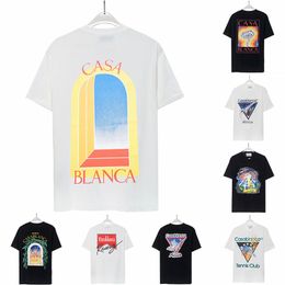 2024 Casablancas t Shirt Tuxury Mens Tees ارتداء الصيف جولة العرق العرق امتصاص الأكمام القصيرة في الهواء الطلق مصمم القطن