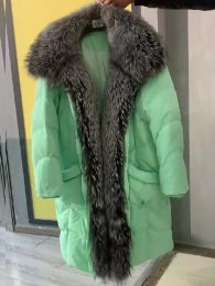 Fur 2023 Women Real Natural Fox Fur Collar Thick Warm Long Loose New Fashion White Goose Down Coat Winter Jacket