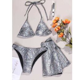 Tasarımcı Kadın Mayo Kadın Mayo Deri SnakePrint Halterneck Split Bikini Mayo Örtüsü Set Set Tasarımcı Mayo Takım Yaz Sörf Giyin