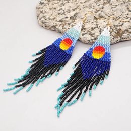 Dangle Earrings Fringe Hand Knitting Beading Simple Bohemia Sun Peacock Color Leopard Print Matching Alloy Ma'am Rice