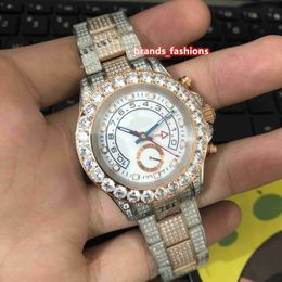 Beautiful Men's Diamond Watches Large Diamond Bezel Stainless Steel Shell Watch Bi-rose Gold Strap Automatic Mechanical Wrist274y