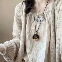 Pendant Necklaces 1 Pcs Fashion Creative Dreams Simple Double-circle Brown Rope Chain Handmade Vintage Wood Necklace