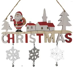 Christmas Decorations Wooden Door Hanging Ornaments Rustic Santa Claus Snowmflake Tag Cutouts With Rope For Home Happy Year
