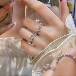 Cluster Rings Fashion Pink Heart Planet Zircon For Women Girls Charm Aesthetic Adjustable Star Valentines Day Gift Party Jewellery