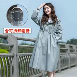 Trench Korean Fashion Trench Coat Type Raincoat Women Waterproof Slim Adult Raincoat Rainproof Windproof Long Sleeve Riding Raincoat