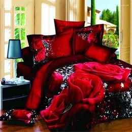 Bedding Sets 3D Red Rose Set Queen Luxury Wedding Quilt Cover Pillowcase 3pcs King Size Floral Duvet Soft Comforter