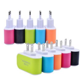 Universal 3 Ports Usb Wall Charger LED Light US EU Plug Travel AC Home Charger Adapter Candy Colourful adapters 3.1A For iphone Android Samsung
