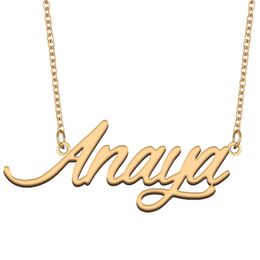 Anaya Name Necklace Gold Custom Nameplate Pendant for Women Girls Birthday Gift Kids Best Friends Jewellery 18k Gold Plated Stainless Steel