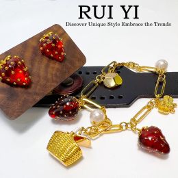 Bracelets New Strawberry Bracelets Link Chain Glass Fruit for Women Jewellery Brass Europe And America INS Fashion Trend