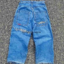 Women's Jeans American embroidery retro blue Baggy jeans washed and tie dyed mens and womens high street loose JNCO jeans straight leg pantsH24222