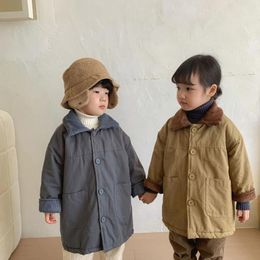 Down Coat Cotton-padded Jacket Children' Wear Winter Long Warm Boys Corduroy Lapel Thicken Kids Parkas Toddler Girl Clothing