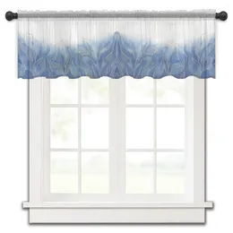 Curtain Geometric Abstract Gradient Leaves Navy Blue Small Window Tulle Sheer Short Living Room Home Decor Voile Drapes