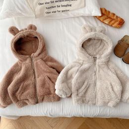 Down Coat Cute Ears Hooded Plush Jacket For 2024 Autumn Winter Baby Girls Lamb Wool Warm Korean Casual Children's Thicked Outerwear