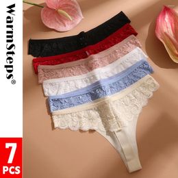 Women's Panties 7Pcs/Set Lace Thongs Seamless Underwear For Women Solid Ice Silk Lingerie Femme Tangas Low Rise Underpants 7 Pieces Pack