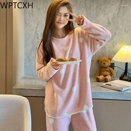 Women's Sleepwear WPTCXH Pajamas Autumn Winter Thicken Warm Casual Long Sleeved Two Piece Pijamas Home Wear Sets Loungewear