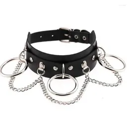 Women's T Shirts Sexy Harajuku Metal O-Round Punk Leather Choker Necklace Women Chains Statement Gothic Necklaces Club Party Anime Jewellery