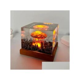 Decorative Objects Figurines Nuclear Explosion Bomb Mushroom Cloud Lamp Flameless For Courtyard Living Room Decor 3D Night Light R Dhhaw