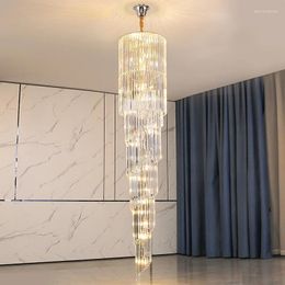 Chandeliers Guzhen Manufacturer Lobby El Crystal Glittering Chandelier Duplex Building Stairs Light Living Room Long Hanging Lamp