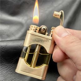 Lighters 2022 New Windproof Waterproof Kerosene Lighter with Transparent Oil Tank Creative Retro Grinding Wheel Flint Metal Lighter YQ240222