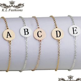 Chain Fashion 26 Initial Letter Bracelet Gold Stainless Steel Bracelets Adjustable English Alphabet For Women Jewellery Drop Dhgarden Dh7Ar