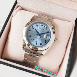 Famous Brand Arabic Numbers Stainless Steel Blue Dail Wristwatch day Watch Calender date Men Clock 40mm299z