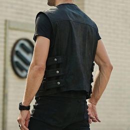 Men's Vests Stylish Biker Faux Leather Waistcoat For Men Motorcycle Cut Vest In Black Various Club Pockets Convenience