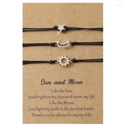 Charm Bracelets 3 Pieces Black String Card For Creative Alloy Sun Moon And Star Wax Rope Braided Friends Birthday Holiday