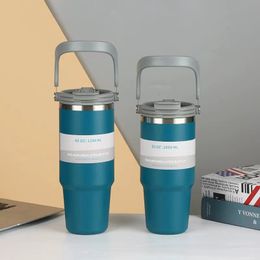 1pc Coffee Cup Double-Layer Thermal Insulation And Cold Storage Ice 600ml 750ml 900ml Stainless Steel Car Cup with Straw